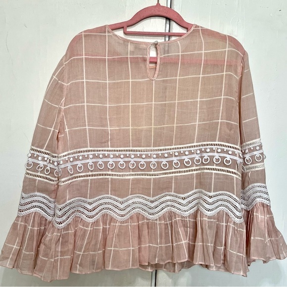 Jonathan Simkhai Voile Grid Top in Pink Embroidered Lace, Small - Picture 10 of 16